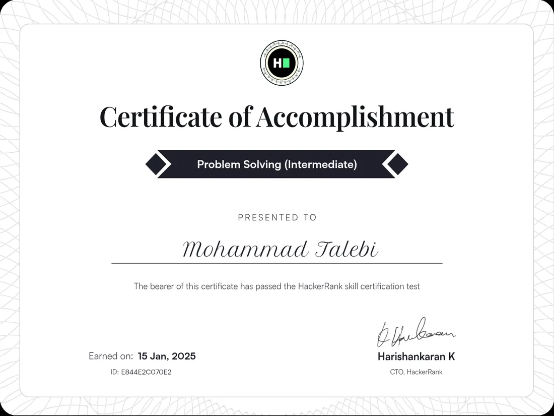 HackerRank Problem Solving certificate
